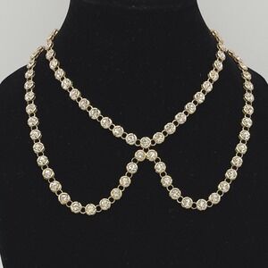 Anthropologie Serefina Double Strand Bib Necklace Gold Tone Sparkly Glam Elegant